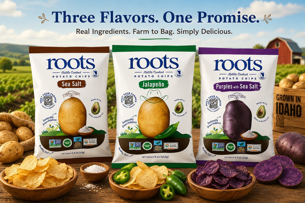 Roots Kettle Cooked Potato Chips | Sea Salt, Jalapeño & Purple Potatoes