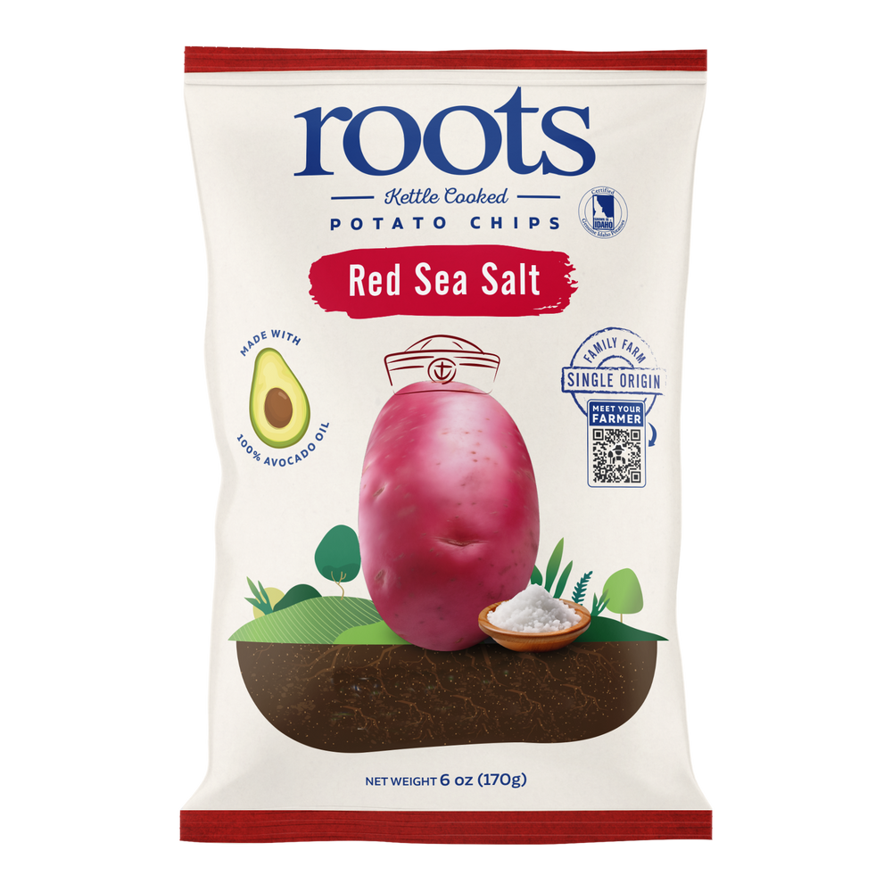 Red Sea Salt Kettle Cooked Potato Chips – Naturally Colored Idaho Potatoes – Avocado Oil Crunch – (12 x 5 oz Bags)