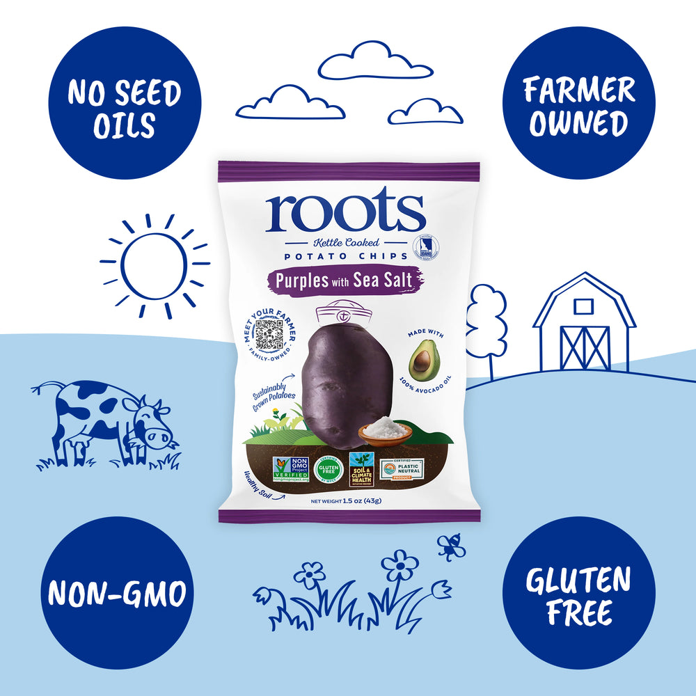 Purple Sea Salt Kettle Cooked Potato Chips – Regenerative Idaho Potatoes – Avocado Oil Crunch – (30 x 1.5 oz Bags)