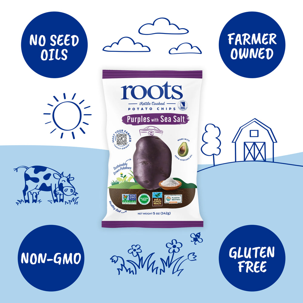 Purple Sea Salt Kettle Cooked Potato Chips – Regenerative Idaho Potatoes – Avocado Oil Crunch – (12 x 5 oz Bags)