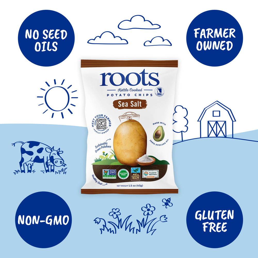 Sea Salt Kettle Cooked Potato Chips – Classic, Crispy Flavor – Regenerative Idaho Potatoes Cooked in Avocado Oil – (30 x 1.5 oz Bags)