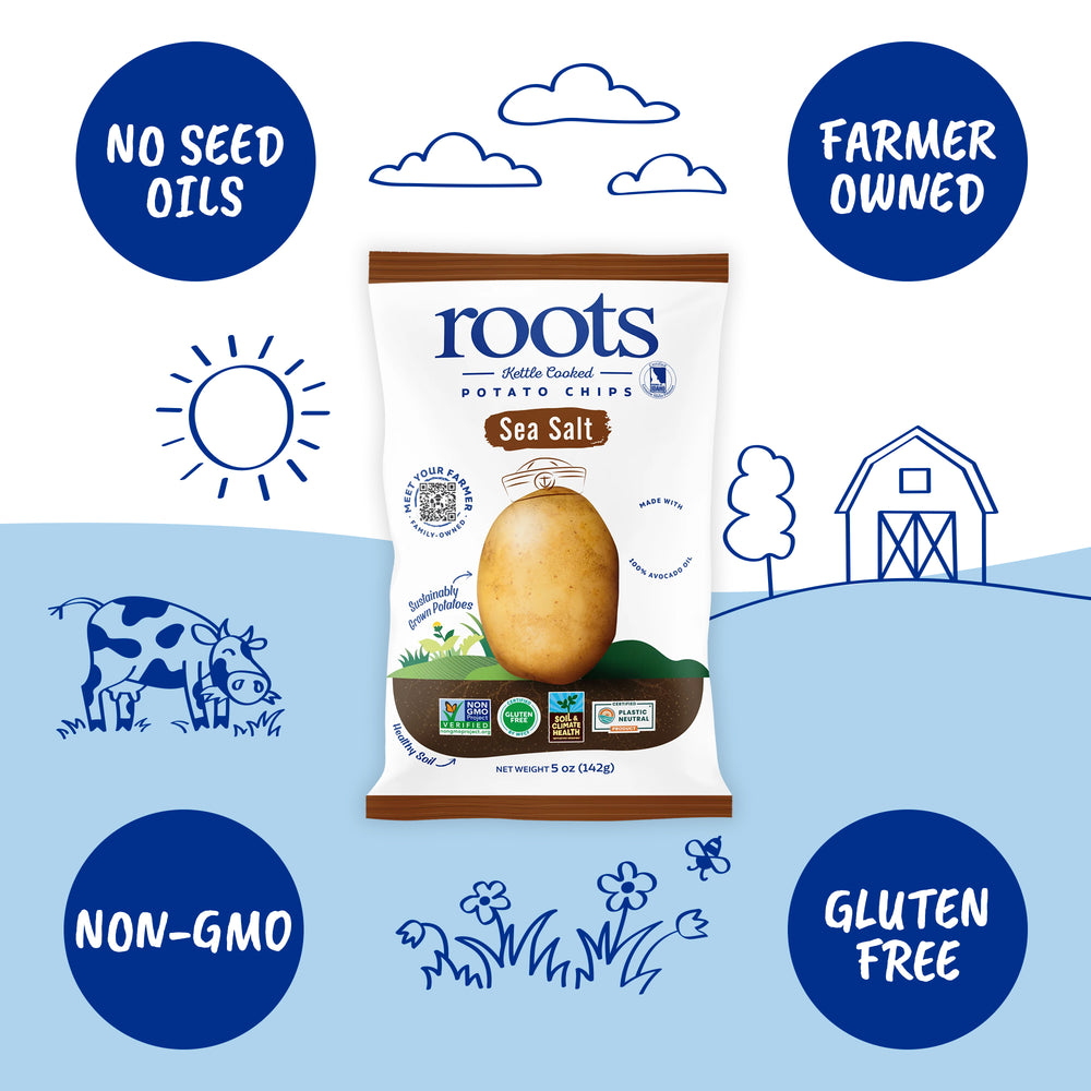 Sea Salt Kettle Cooked Potato Chips – Classic, Crispy Flavor – Regenerative Idaho Potatoes Cooked in 100% Avocado Oil – (12 x 5 oz Bags)