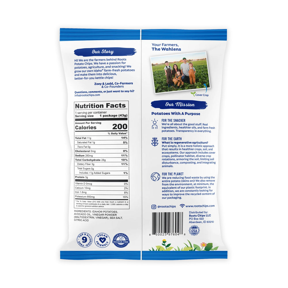 Sea Salt & Vinegar Kettle Cooked Potato Chips – Tangy Bold Flavor – Regenerative Idaho Potatoes – (30 x 1.5 oz Bags)