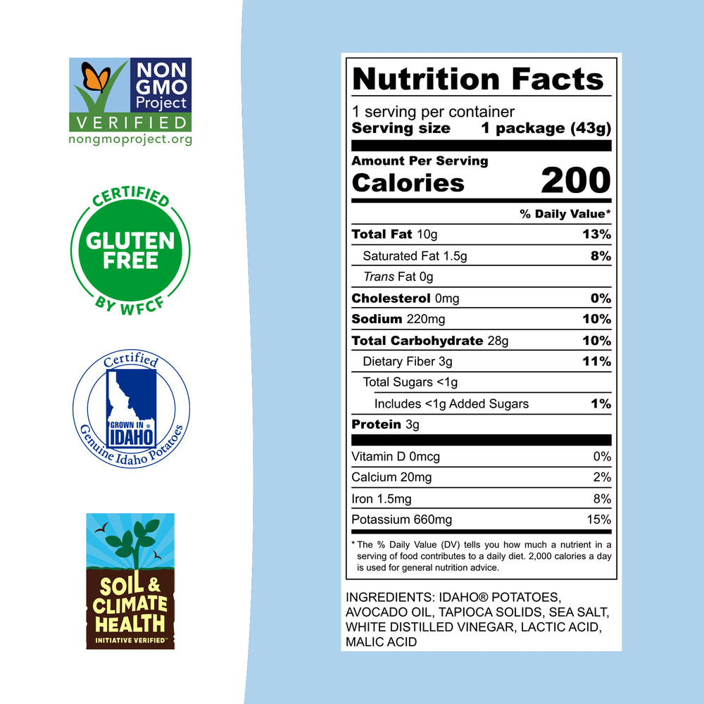 Sea Salt & Vinegar Kettle Cooked Potato Chips – Tangy Bold Flavor – Regenerative Idaho Potatoes – (30 x 1.5 oz Bags)