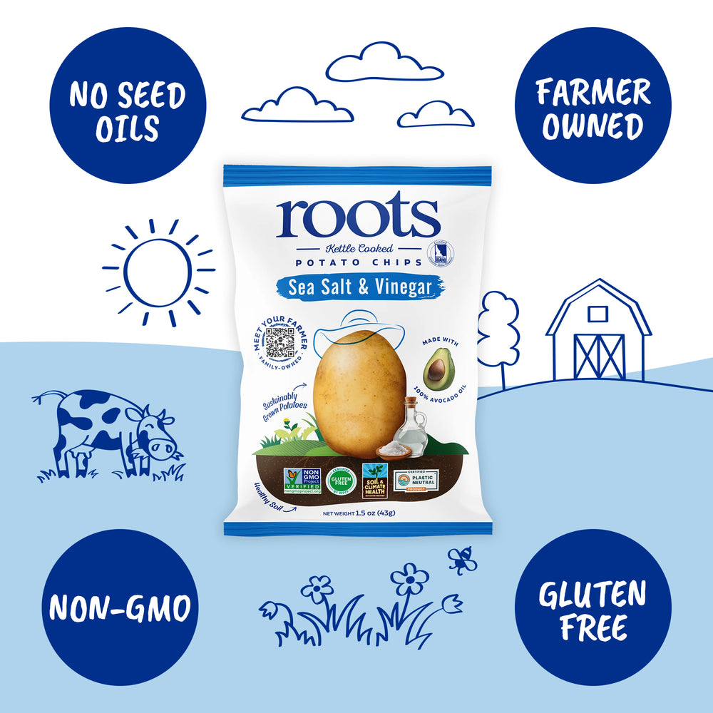 Sea Salt & Vinegar Kettle Cooked Potato Chips – Tangy Bold Flavor – Regenerative Idaho Potatoes – (30 x 1.5 oz Bags)