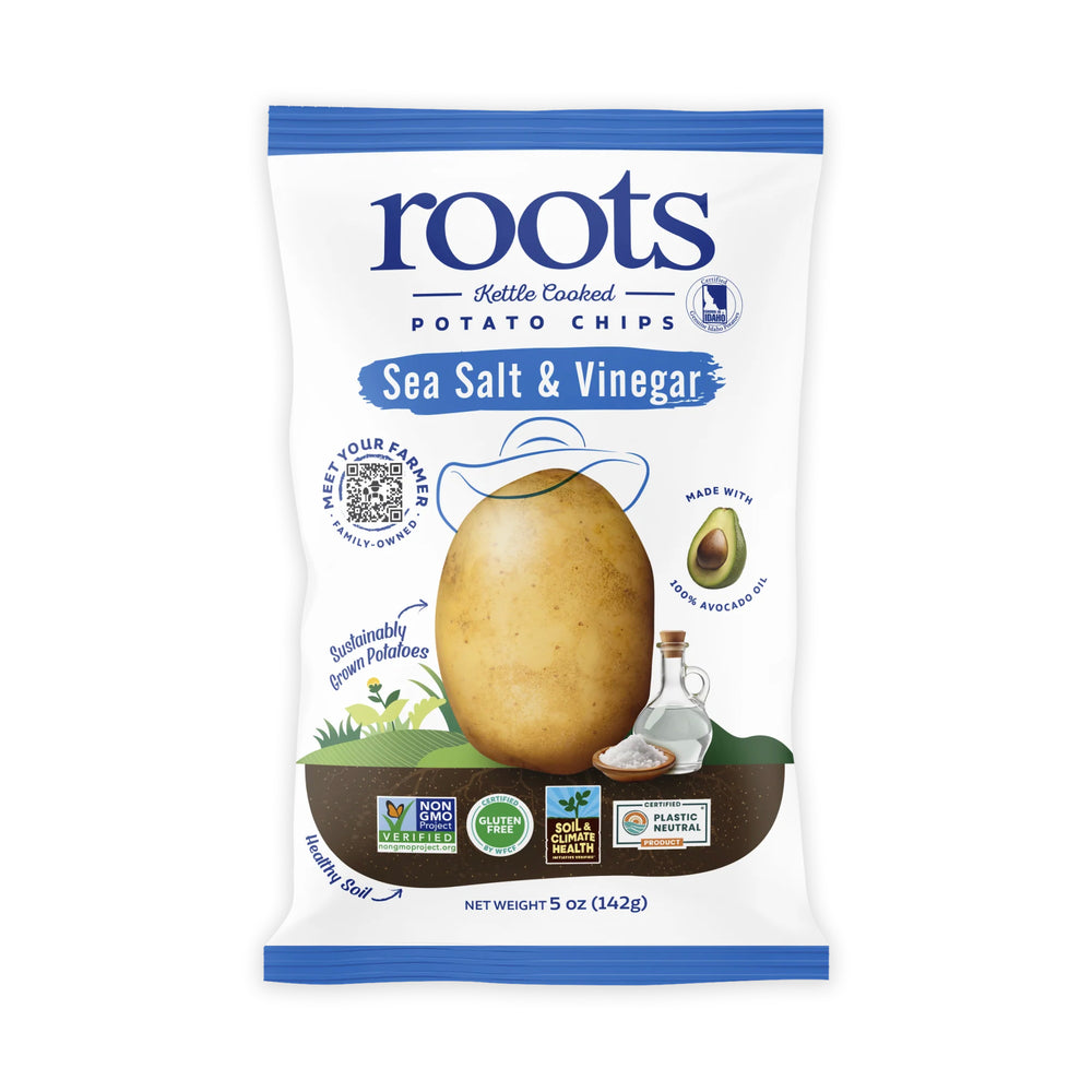 Sea Salt & Vinegar Kettle Cooked Potato Chips – Tangy Bold Flavor – Regenerative Idaho Potatoes – (12 x 5 oz Bags)