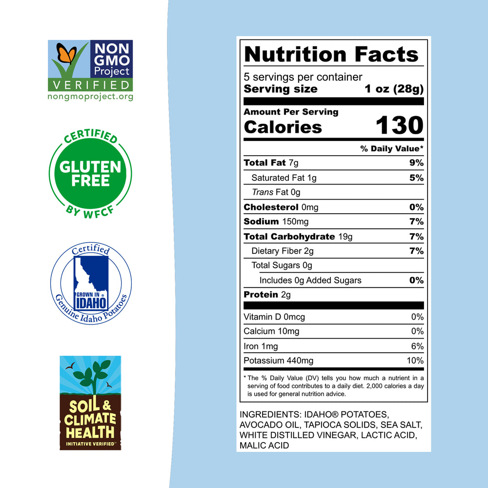 Sea Salt & Vinegar Kettle Cooked Potato Chips – Tangy Bold Flavor – Regenerative Idaho Potatoes – (12 x 5 oz Bags)