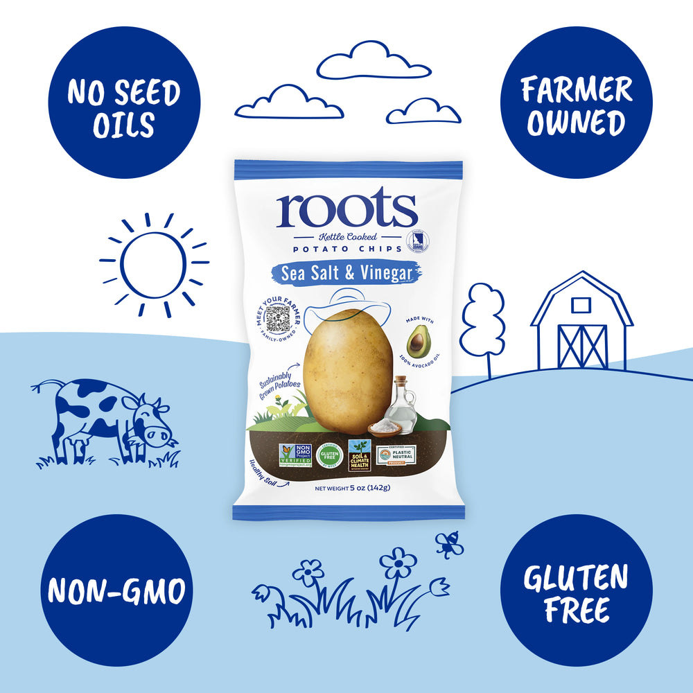 Sea Salt & Vinegar Kettle Cooked Potato Chips – Tangy Bold Flavor – Regenerative Idaho Potatoes – (12 x 5 oz Bags)