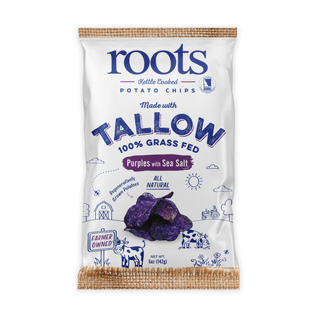 Tallow Purple Sea Salt Kettle Cooked Potato Chips – Naturally Vibrant Flavor – Regenerative Idaho Purple Potatoes Cooked in 100% Tallow – (2 x 5 oz Bags)