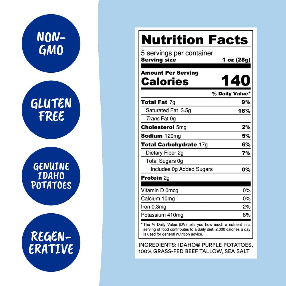 Tallow Purple Sea Salt Kettle Cooked Potato Chips – Naturally Vibrant Flavor – Regenerative Idaho Purple Potatoes Cooked in 100% Tallow – (12 x 5 oz Bags)