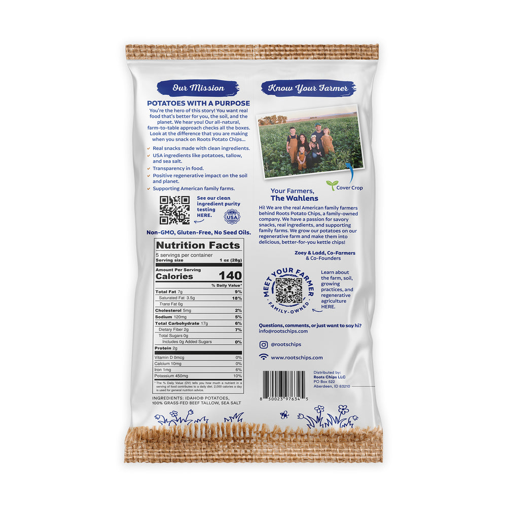 Tallow Sea Salt Kettle Cooked Potato Chips – Rich, Savory Flavor – Regenerative Idaho Potatoes Cooked in 100% Grass-Fed Beef Tallow – (2 x 5 oz Bags)