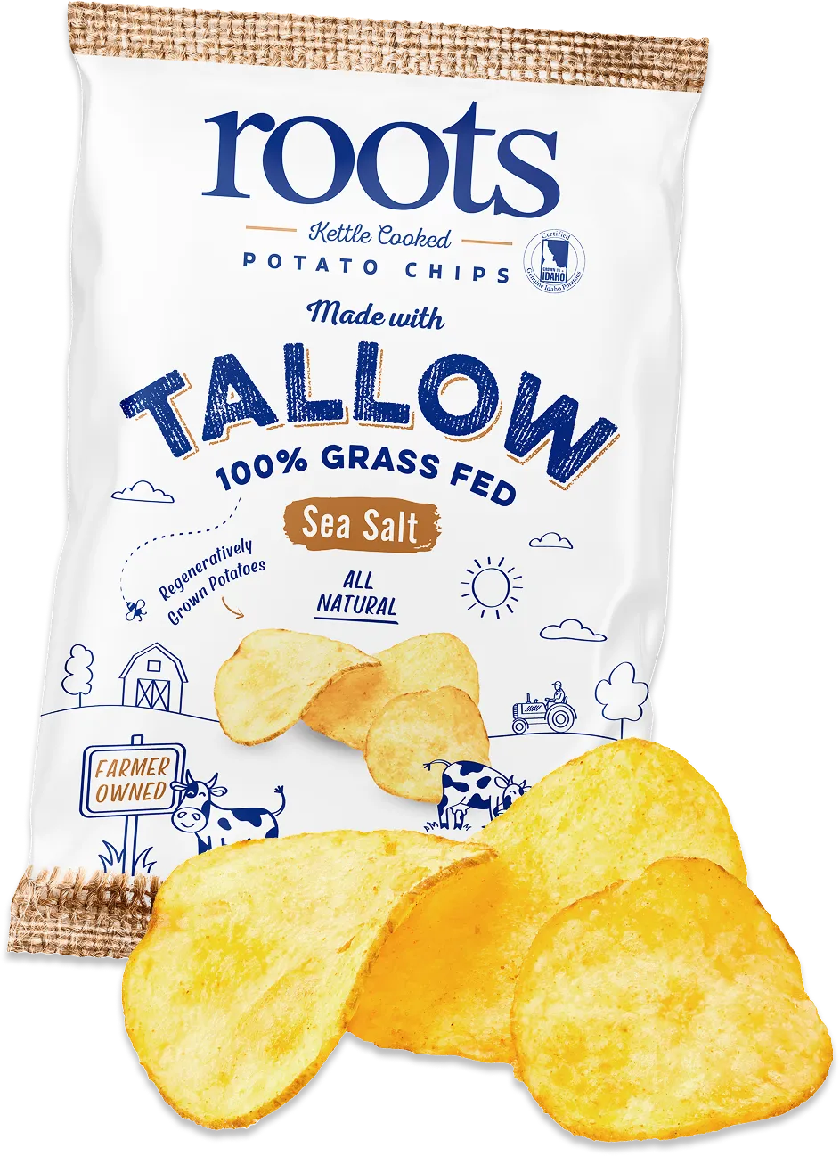 A bag of Roots Chips Sea Salt Tallow Chips